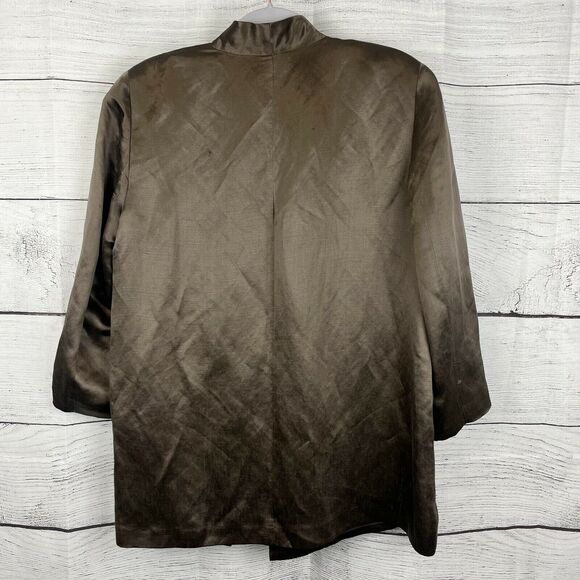 Eileen Fisher Brown Organic Linen Silk Open Front Lined Jacket Blazer Size PM - Picture 8 of 10